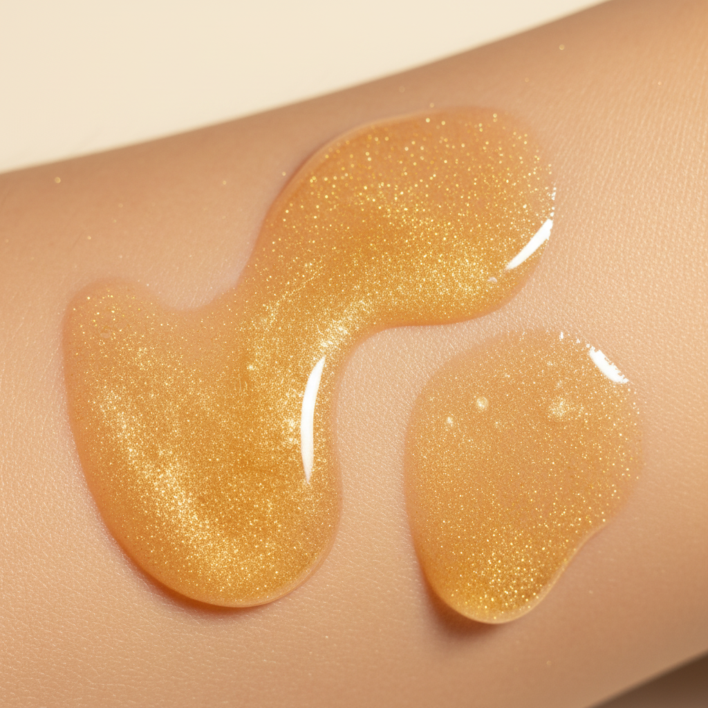 Gold glittery gel applied to a person's arm